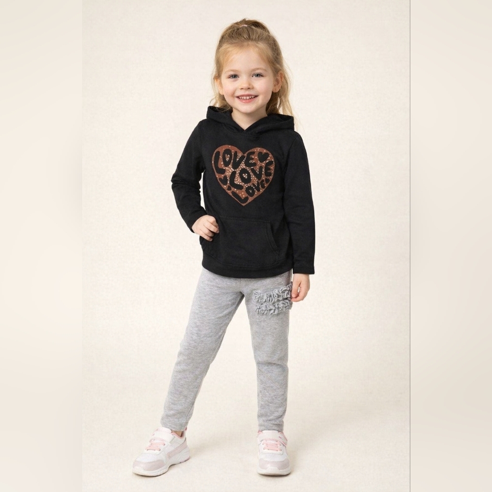 #1869 Carter's Gray 2pc St Black Hoodie & Leggings with Ruffle Detail Sz.18m